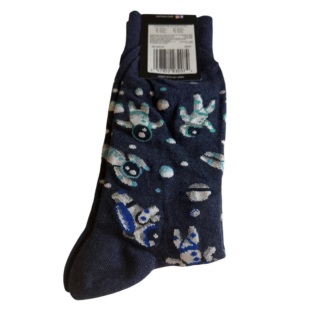 Astronaut Space Galaxy Hot Sox Mens  Navy Blue Novelty Crew Socks - Picture 3 of 3